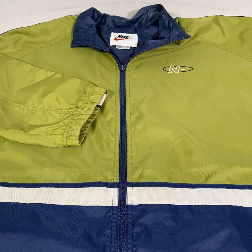 Vintage Nike Jacket Youth XL 18 Green Navy Colorblock Windbreaker Full Zip 90s